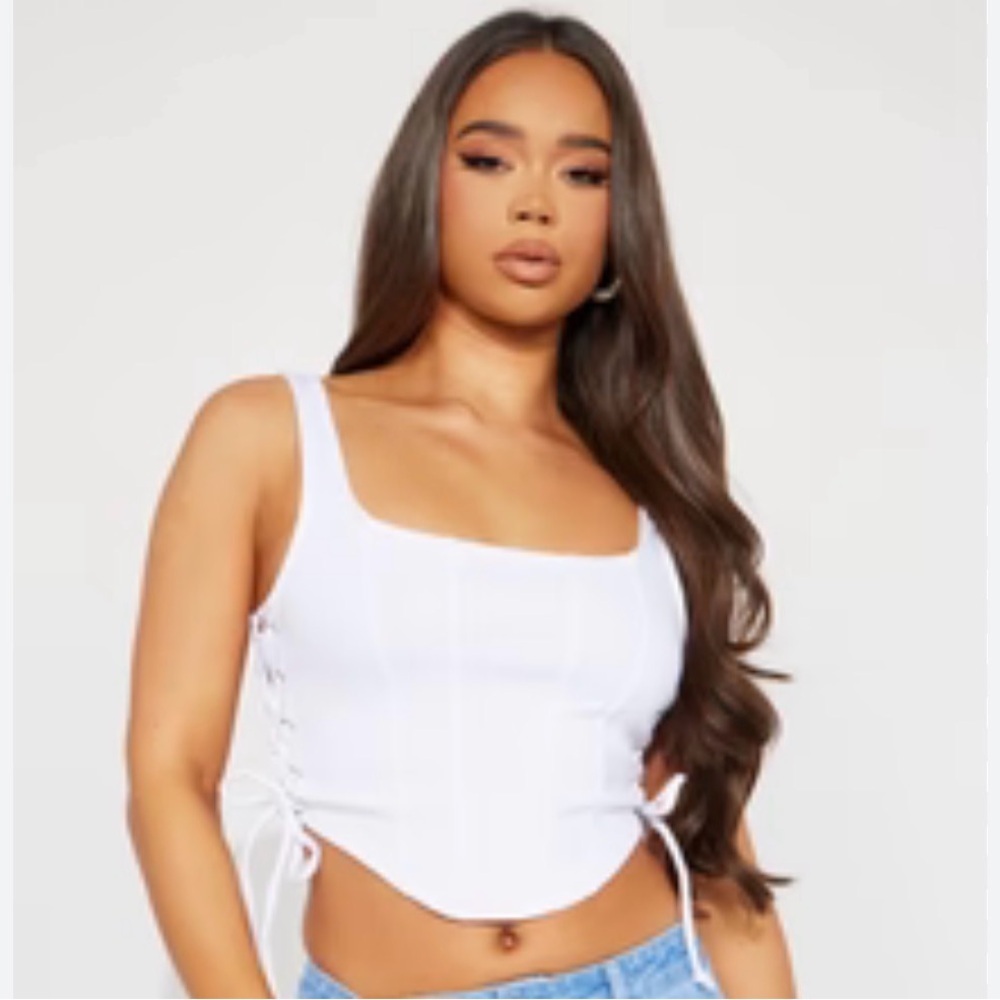 Fashion Nova White Lace-Up Crop Top